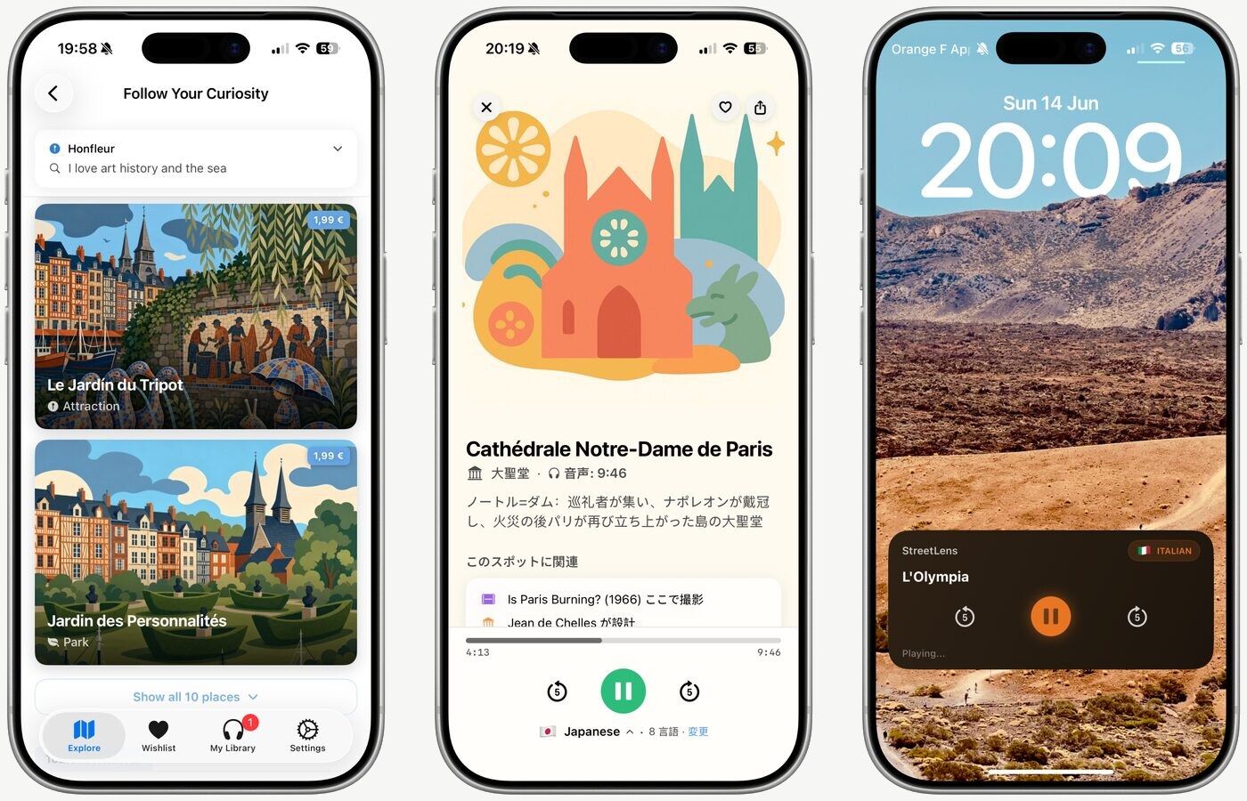 StreetLens on iPhone: searching Honfleur, a story of Notre-Dame in Japanese, and the lock screen playing